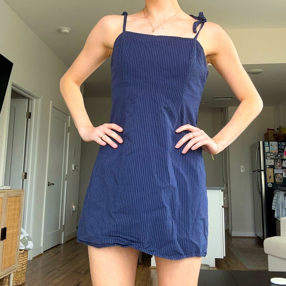 Navy Blue Striped Mini Dress